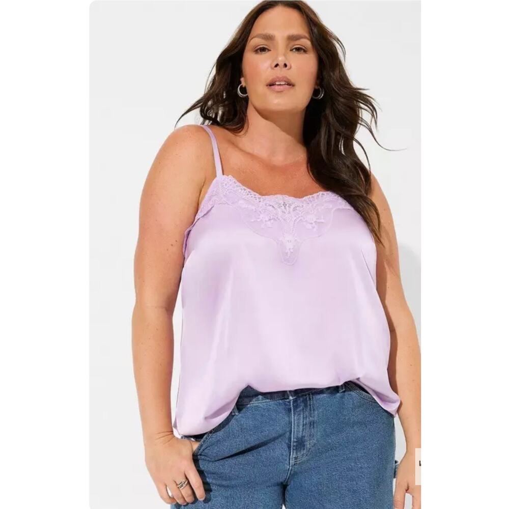 NEW Torrid Sophie Satin Lace Trim Cami Top in Orchid Bloom 3X Feminime Romantic